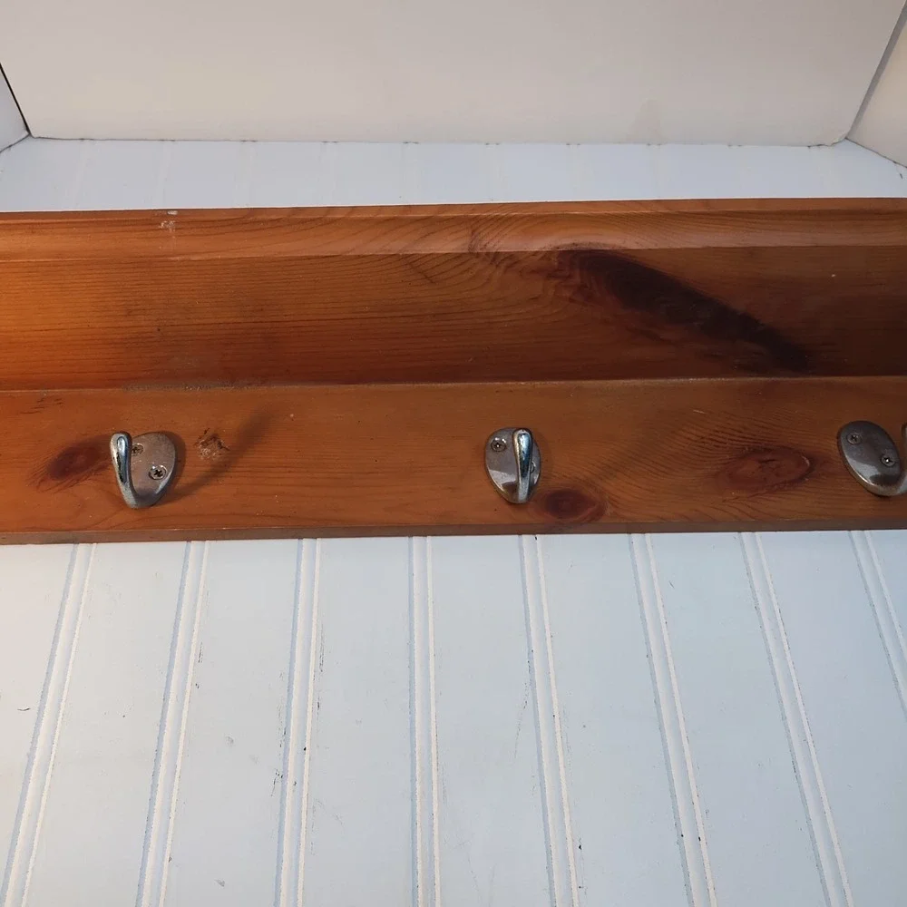Solid Wood Wall Shelf With 3 Hooks 30